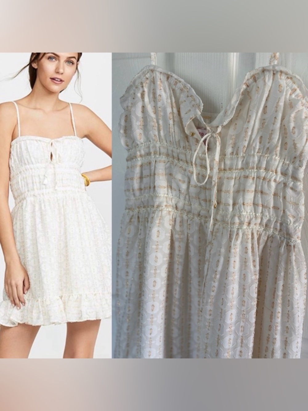 Red Carter Ruby Mini Dress White W/ Gold Size M Babydoll‎ Coquette Fairycore